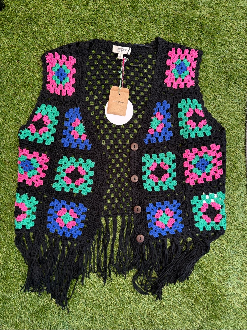 Umgee New With The Tags Granny Square Boho Vest